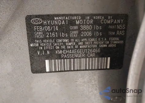 2014 Hyundai Elantra Se из США, поврежденный, VIN KMHDH4AE6EU126466